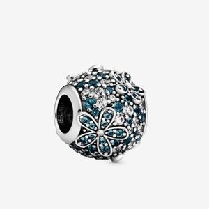 Pandora NWOT Teal Pave Daisy Flower Charm, In Box